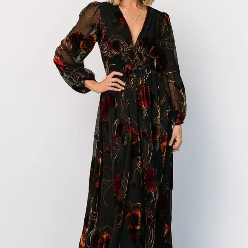 Baltic Born Mikla Maxi Dress Burnout Velvet Goth Boho Floral - Picture 3 of 6
